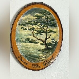 VTG 1994 Hand Painted Wood Slice Poccua Signed ABDeed Ornament Souvenir